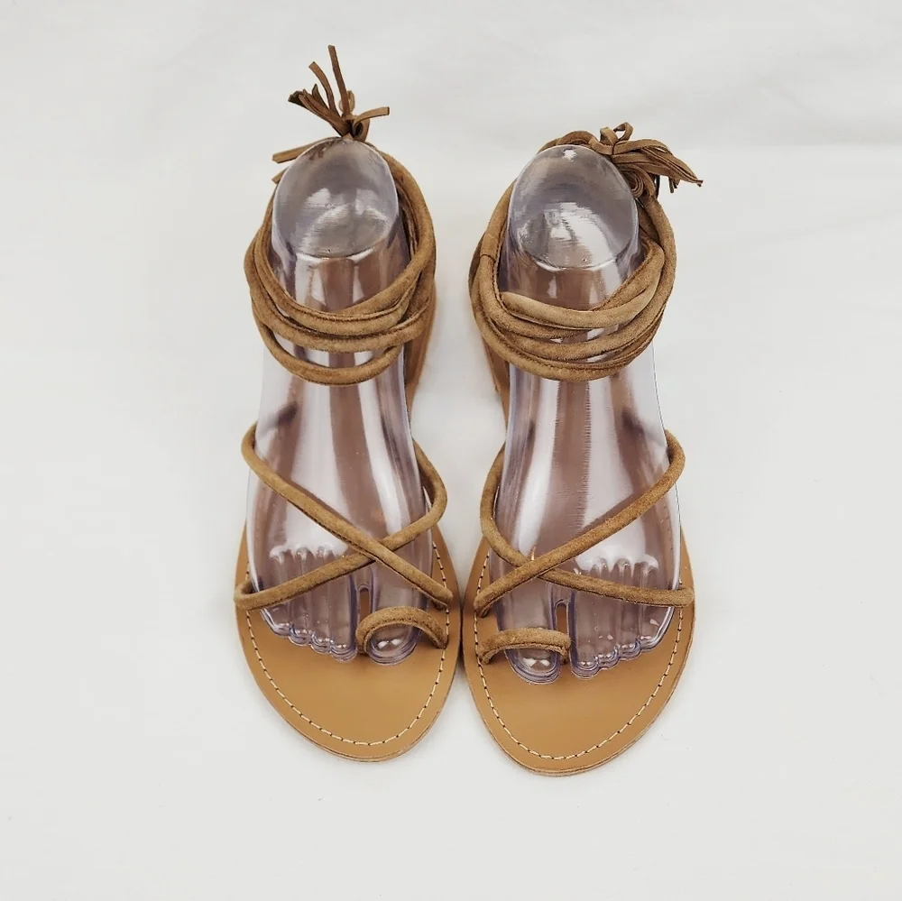 Asos Leather Strappy Lace Up Tan Sandals